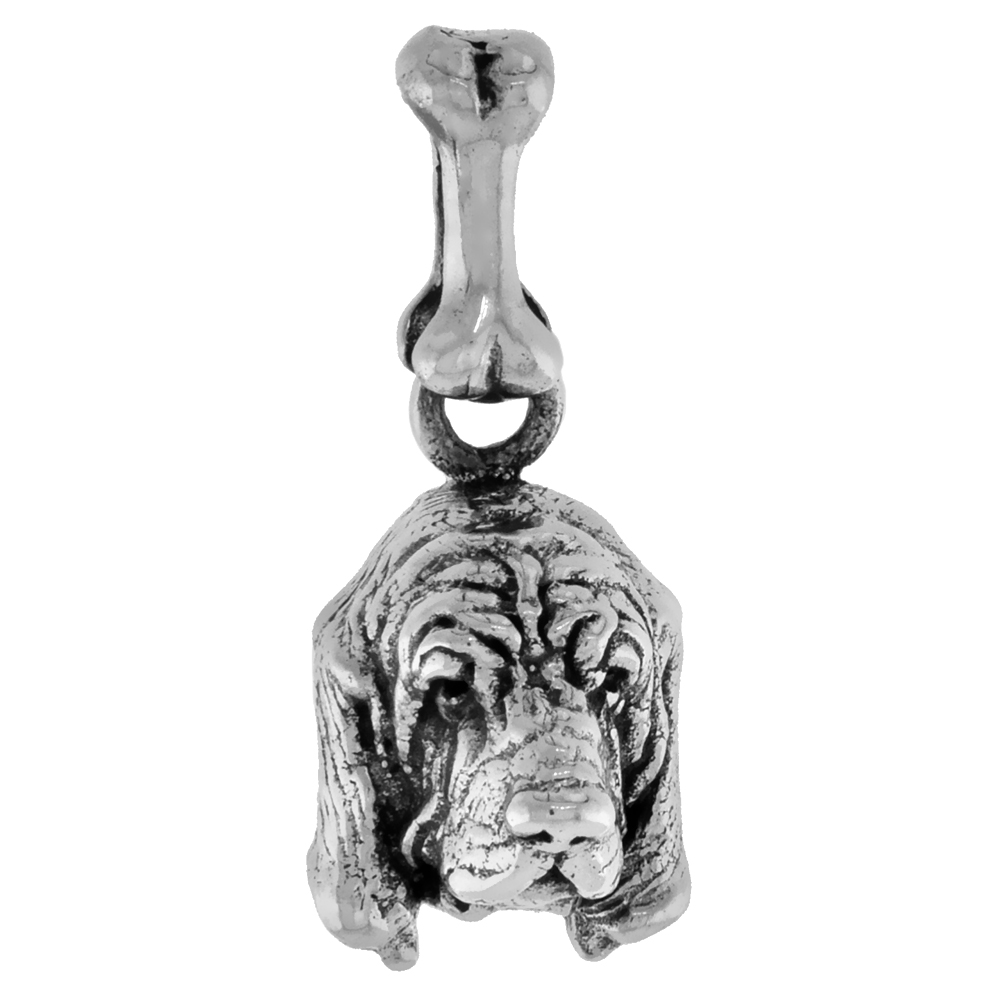 Sterling Silver Bloodhound Dog Pendant Head Looking Forward
