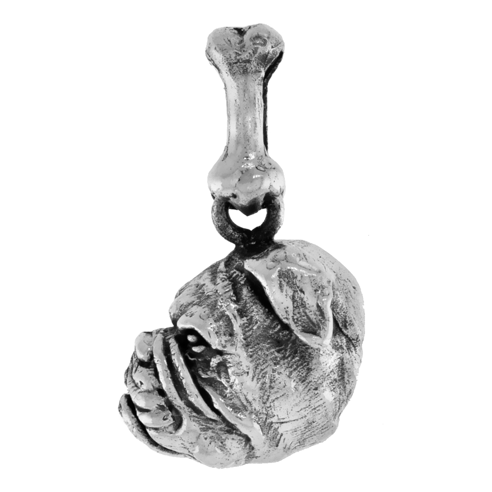 Sterling Silver Bulldog Dog Pendant Head Profile