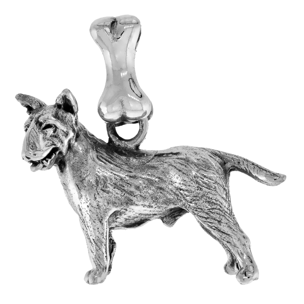 Sterling Silver Bull Terrier Dog Pendant 3-D full Body