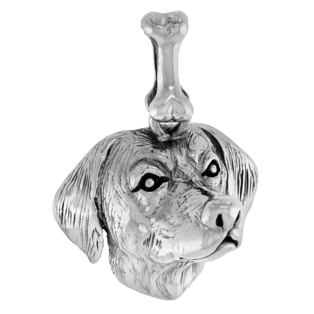 Sterling Silver Dalmatian Dog Pendant Head Looking Forward