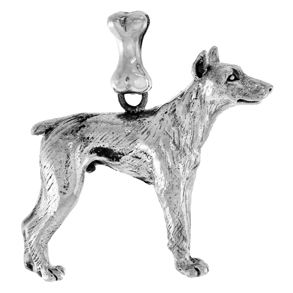 Sterling Silver Doberman Pinscher Dog Pendant 3-D full Body