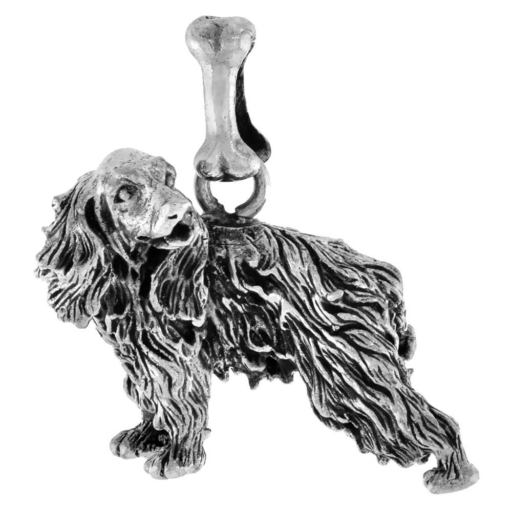 Sterling Silver English Cocker Spaniel Dog Pendant 3-D full Body