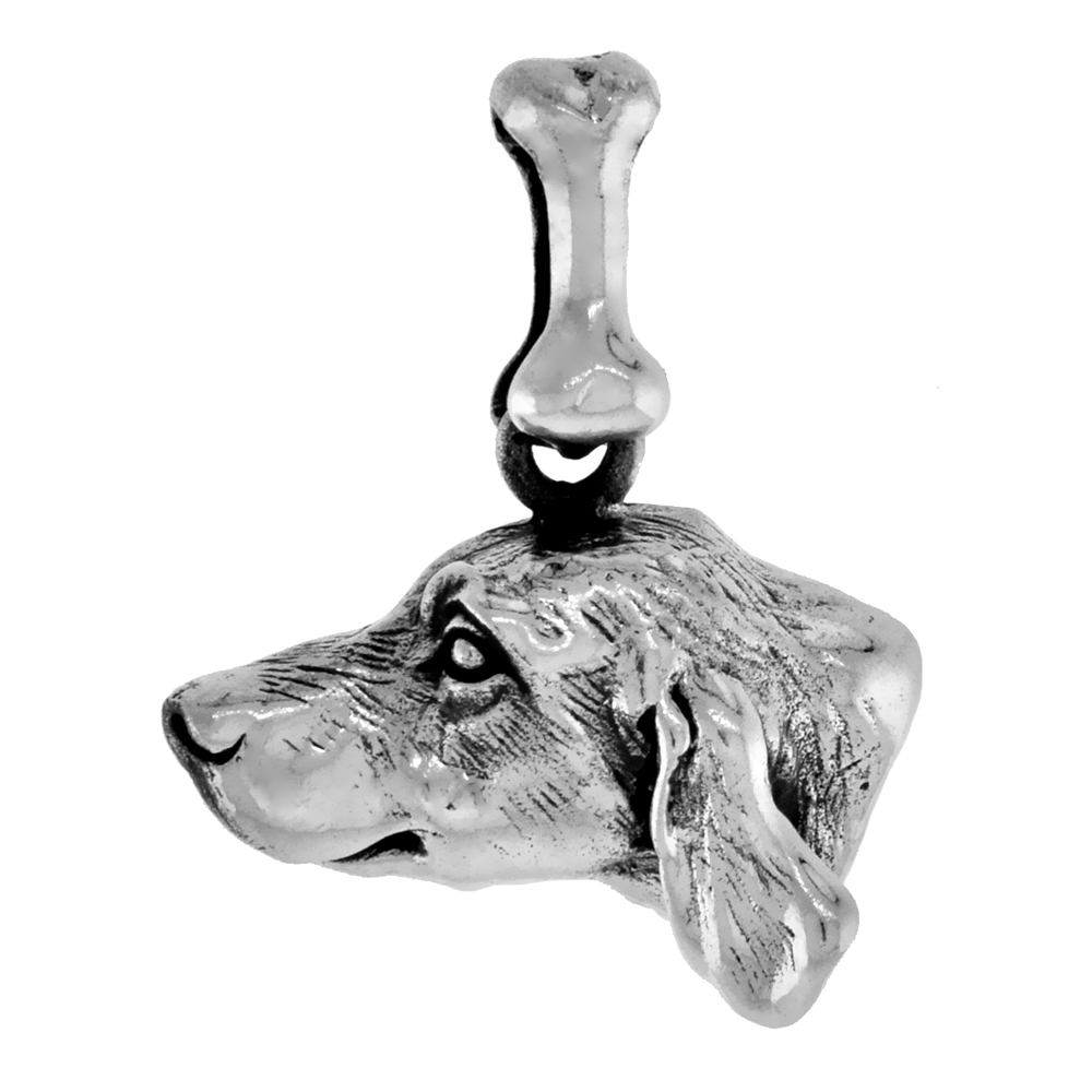 Sterling Silver Fox Hound Dog Pendant Head Profile