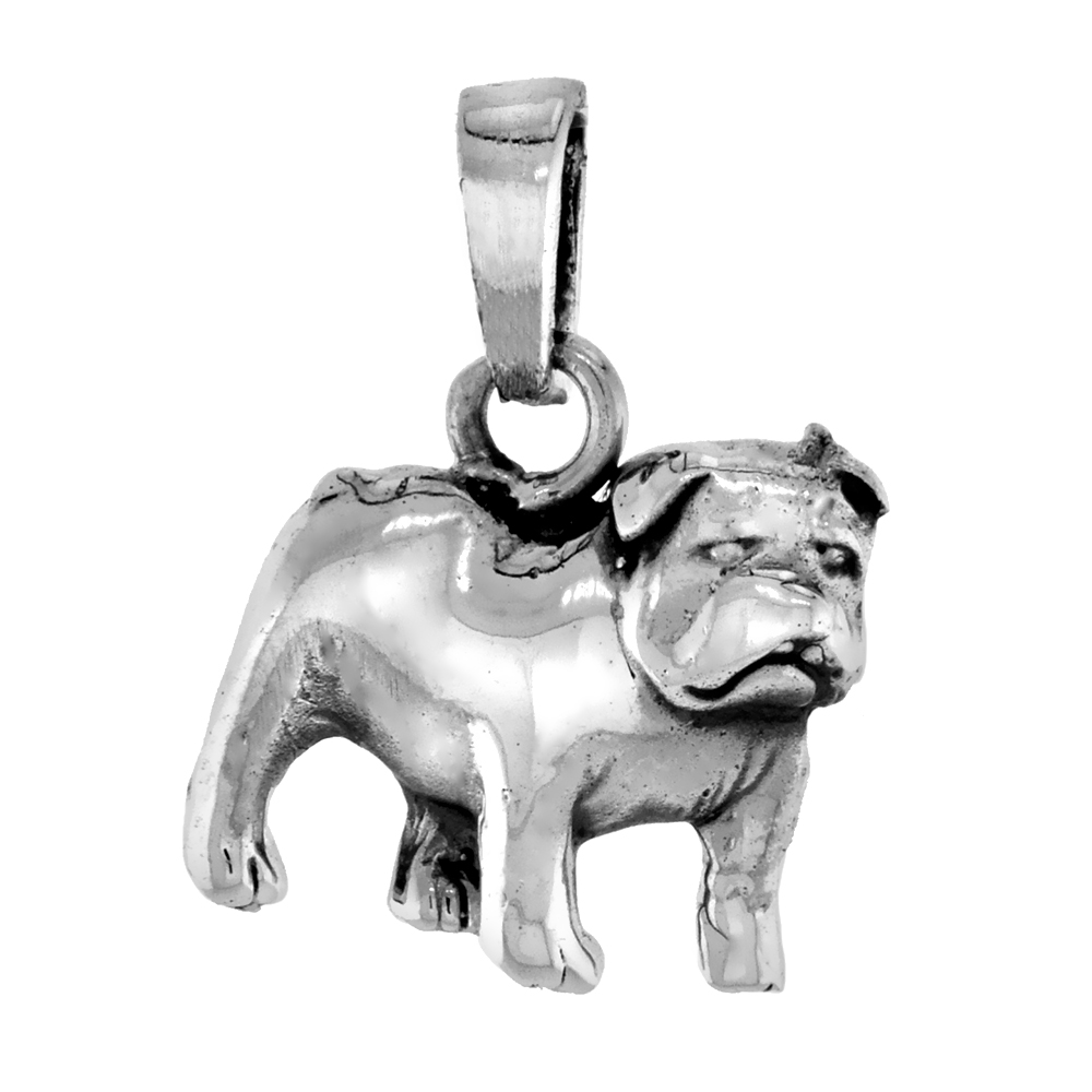 Sterling Silver Bulldog Pendant 3-D full Body 3/4 inch tall
