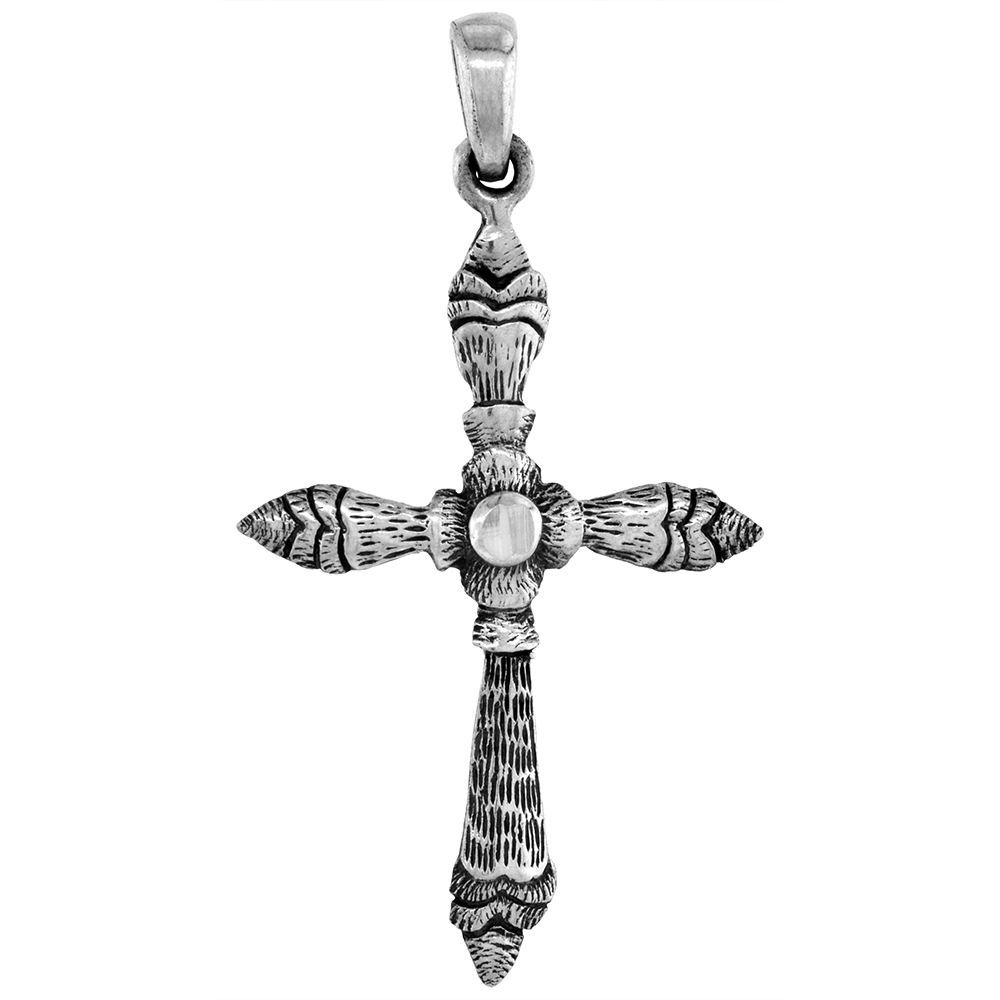 LARGE 1.5 INCH STERLING SILVER EVERLASTING CROSS PENDANT FOR MEN DIAMOND-CUT OXIDIZED FINISH NO CHAIN