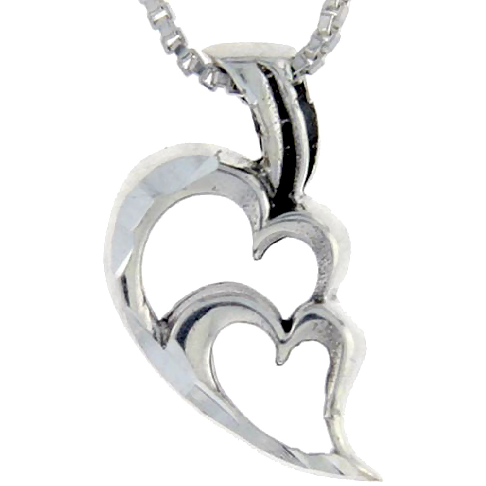 STERLING SILVER DOUBLE HEART CUT-OUT PENDANT 1 INCH TALL