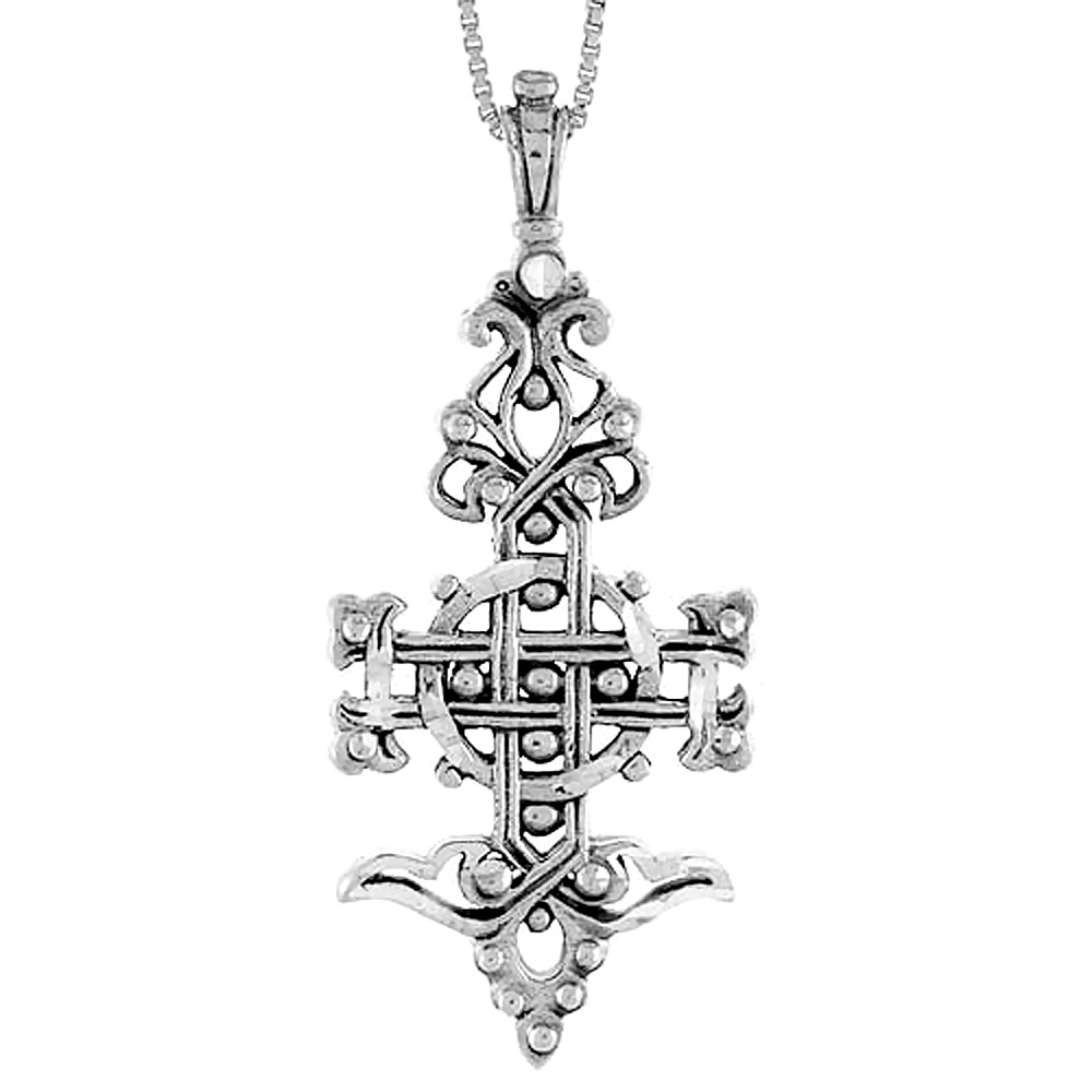 STERLING SILVER CELTIC ARROW CROSS PENDANT 2 3/8 INCH TALL
