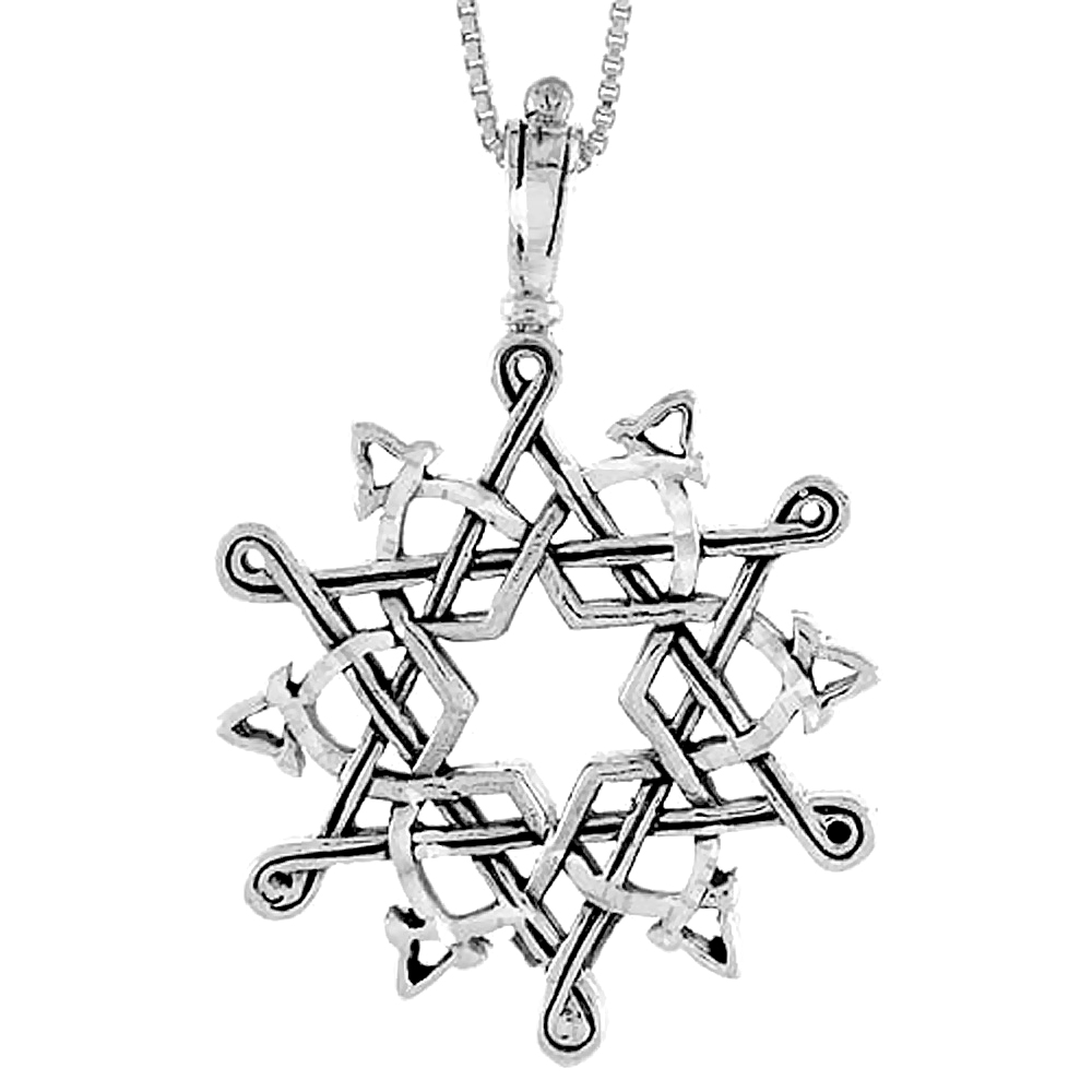 STERLING SILVER CELTIC KNOT WORK STAR OF DAVID PENDANT 2 1/8 INCH TALL