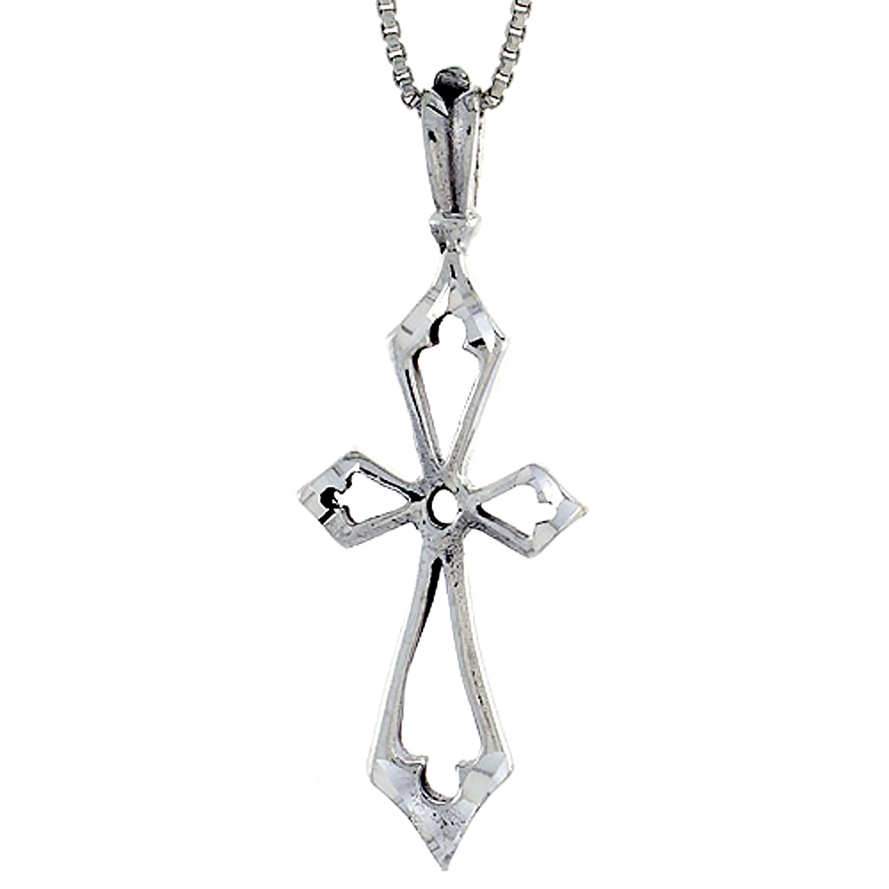 STERLING SILVER CROSS CUT-OUT PENDANT 1 3/4 INCH TALL
