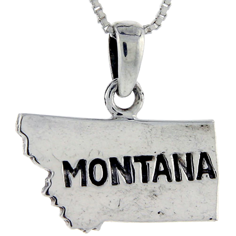 STERLING SILVER MONTANA STATE MAP PENDANT 3/4 INCH TALL