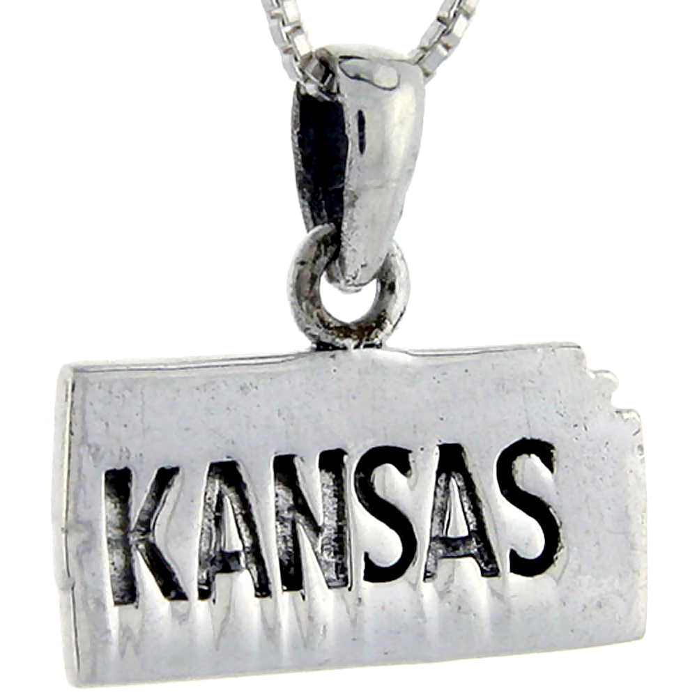 STERLING SILVER KANSAS STATE MAP PENDANT 3/4 INCH TALL