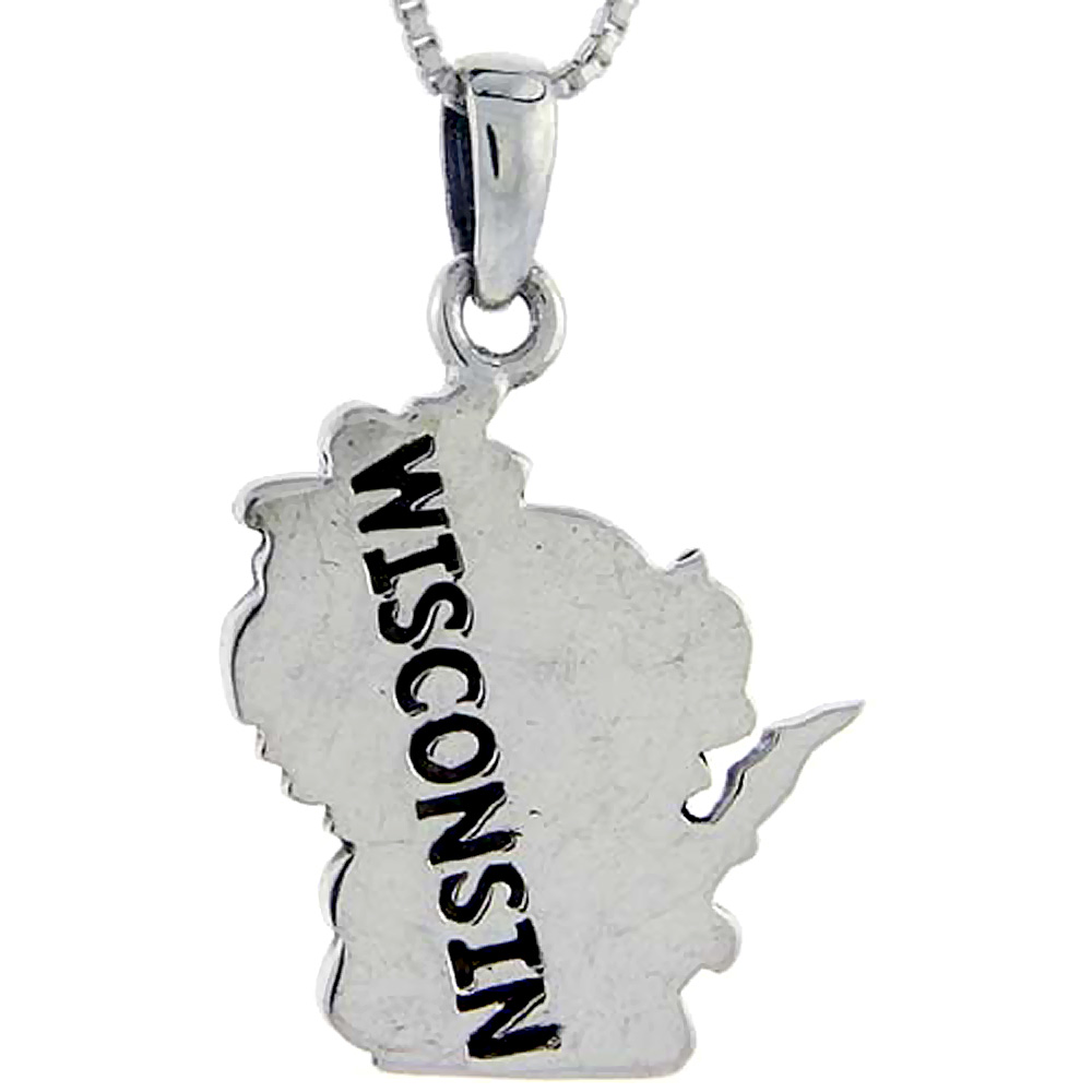 STERLING SILVER WISCONSIN STATE MAP PENDANT 1 1/4 INCH TALL