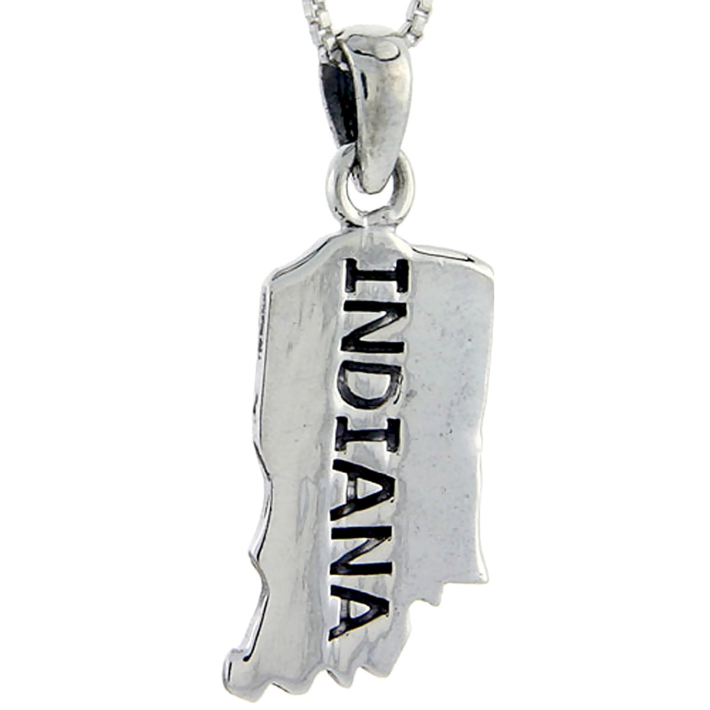 STERLING SILVER INDIANA STATE MAP PENDANT 1 1/4 INCH TALL
