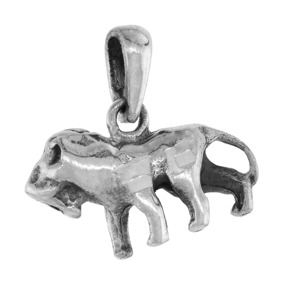 SMALL 3/4 INCH STERLING SILVER LION PENDANT FOR WOMEN 3D DIAMOND-CUT OXIDIZED FINISH NO CHAIN