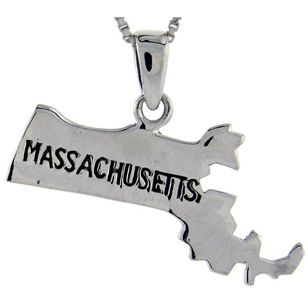 STERLING SILVER MASSACHUSETTS STATE MAP PENDANT 1 INCH TALL