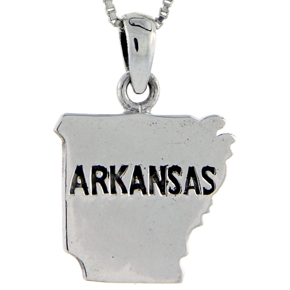 STERLING SILVER ARKANSAS STATE MAP PENDANT 1 1/8 INCH TALL