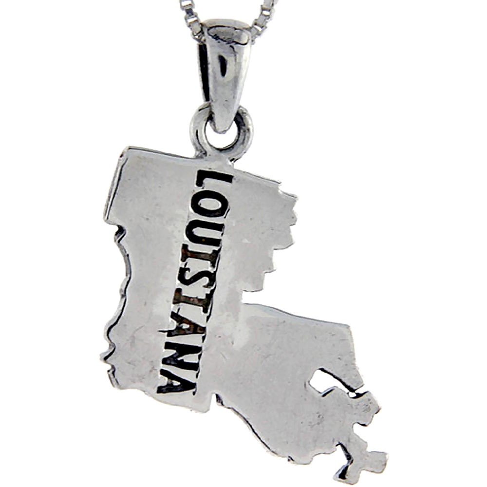 STERLING SILVER LOUISIANA STATE MAP PENDANT 1 1/8 INCH TALL