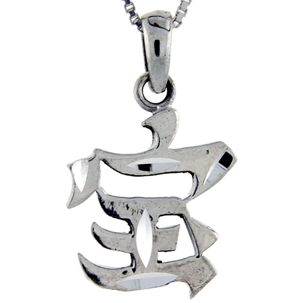 STERLING SILVER CHINESE CHARACTER FOR WEALTH PENDANT 1 1/8 INCH TALL