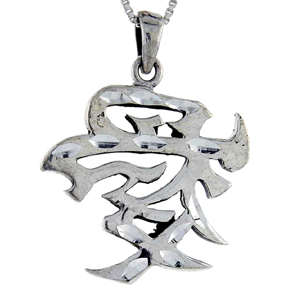 Sterling Silver Chinese Character for LOVE Pendant 1 3/8 inch tall