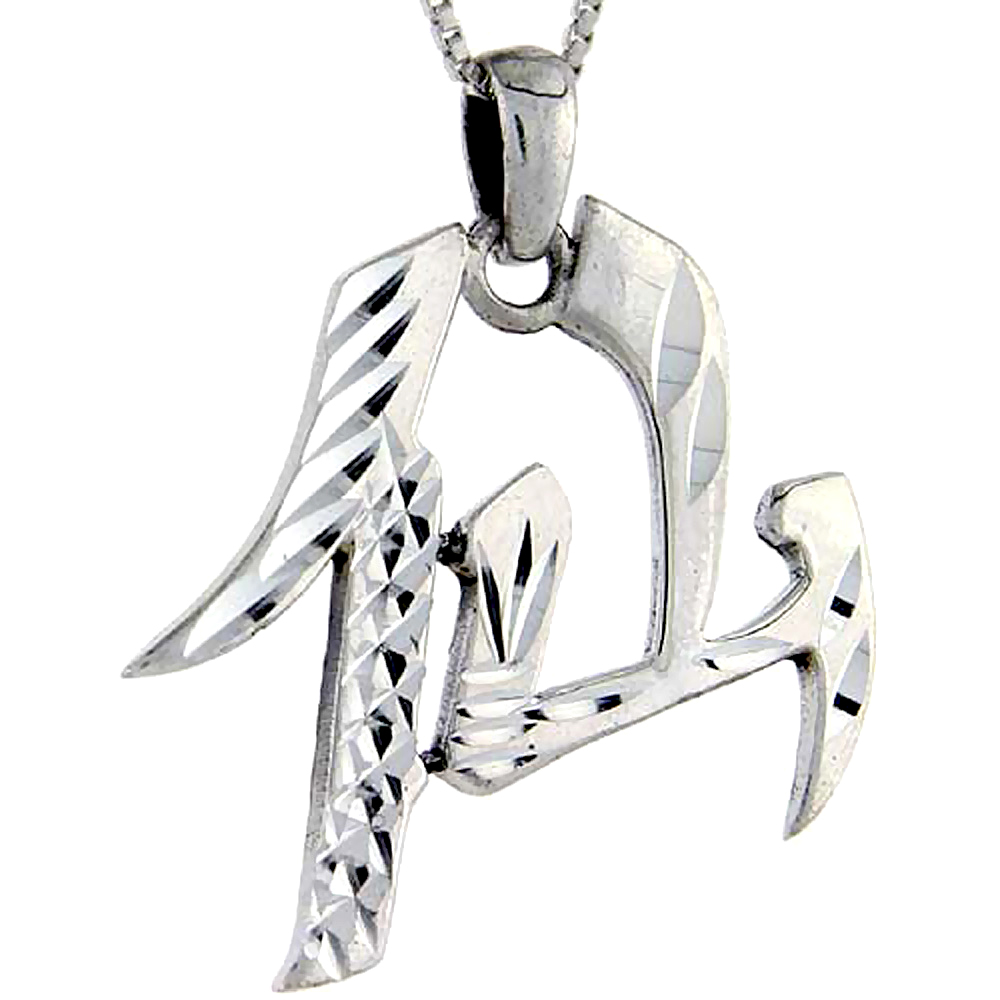 STERLING SILVER CHINESE CHARACTER FOR IMMORTAL/ANGEL PENDANT 1 1/4 INCH TALL