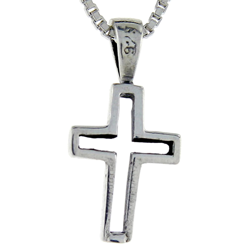 STERLING SILVER TEENY CROSS CUT-OUT PENDANT 3/4 INCH TALL