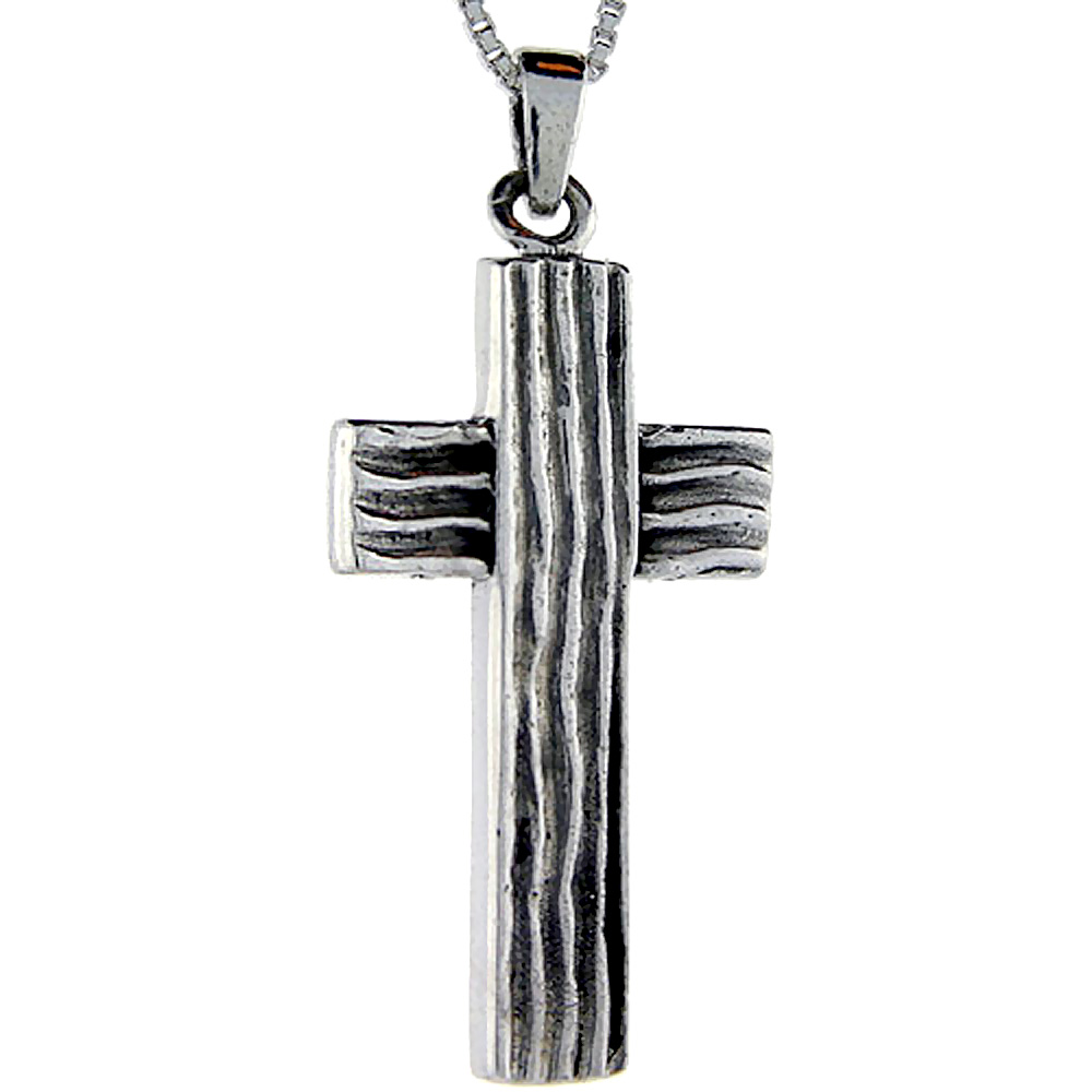 STERLING SILVER WOODEN TIMBER CROSS PENDANT 1 1/2 INCH TALL