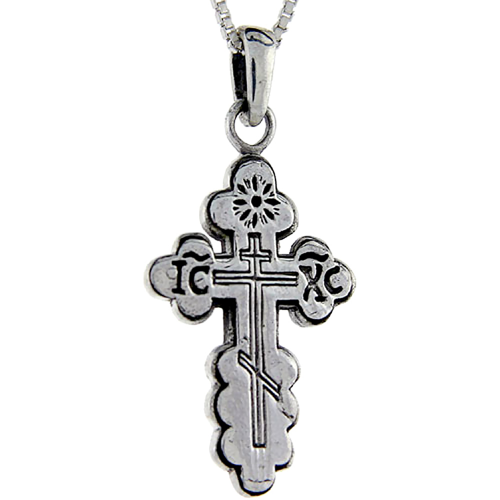 STERLING SILVER ST NICHOLAS CROSS PENDANT 1 3/8 INCH TALL