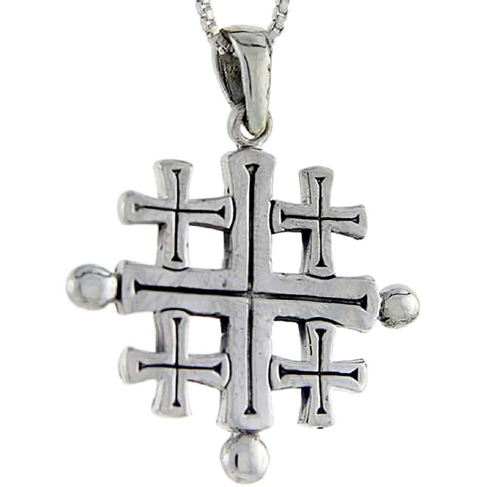 STERLING SILVER JERUSALEM CROSS PENDANT 1 1/4 INCH TALL