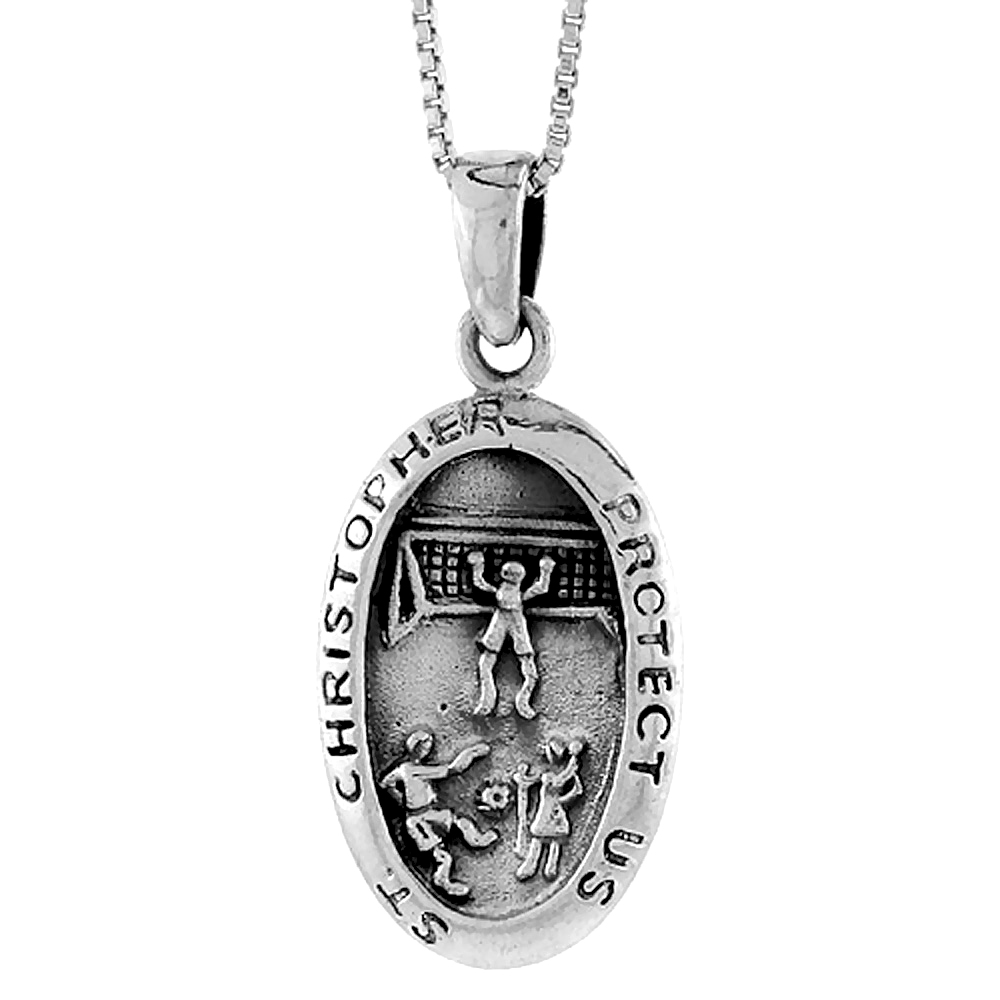 STERLING SILVER SAINT CHRISTOPHER CHARM FOR SOCCER 1 3/8 INCH TALL