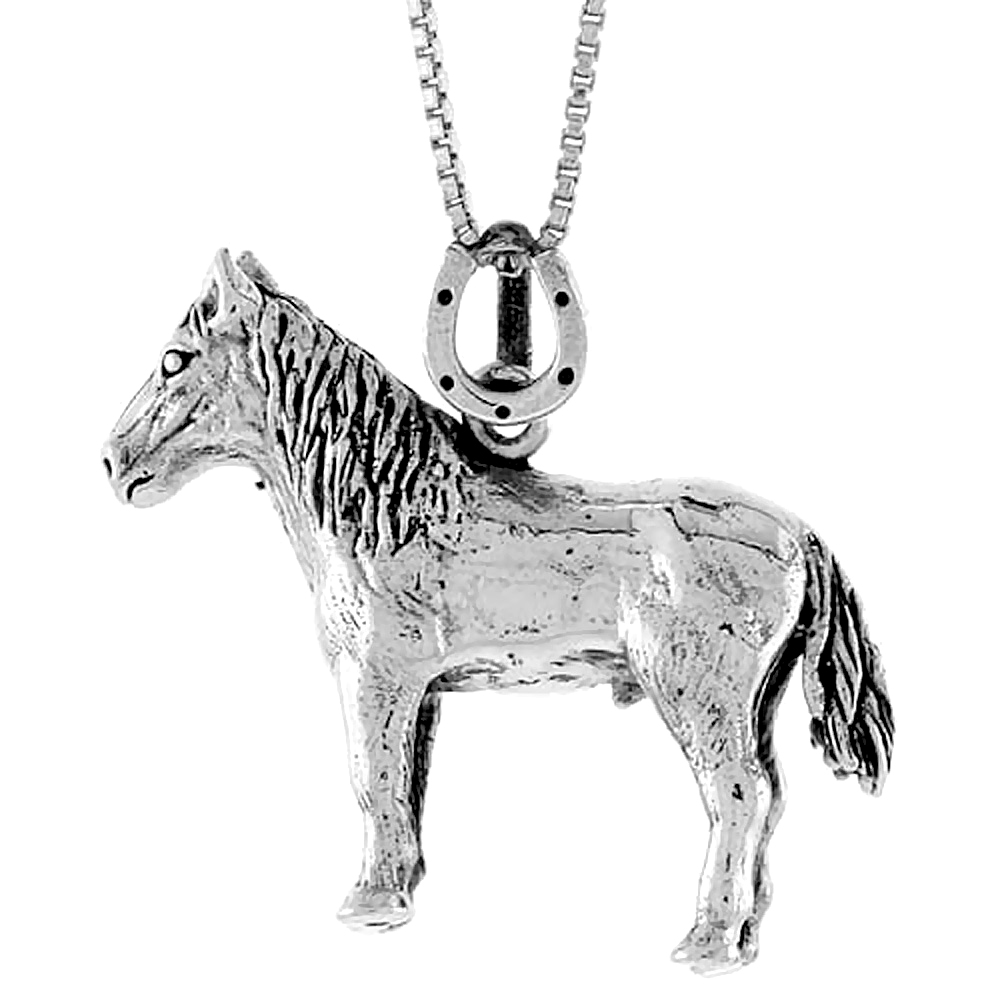 1 1/16 INCH STERLING SILVER SOLID 3-DIMENSIONAL HORSE PENDANT 1 1/16 INCH WIDE
