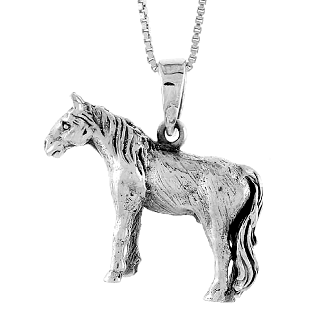 7/8 INCH STERLING SILVER SOLID 3-DIMENSIONAL HORSE PENDANT WITH BEAUTIFUL DETAIL