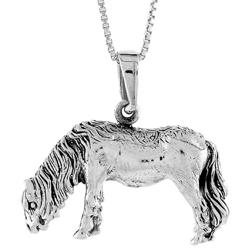 3/4 INCH STERLING SILVER SOLID 3-DIMENSIONAL HORSE PENDANT WITH BEAUTIFUL DETAIL