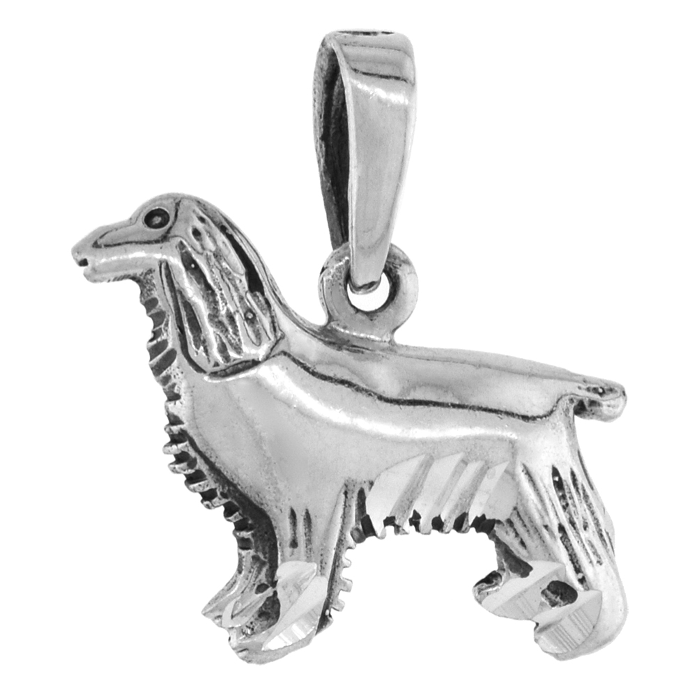 Small 3/4 inch Sterling Silver Collie Dog Pendant for Women Diamond-Cut Oxidized finish NO Chain