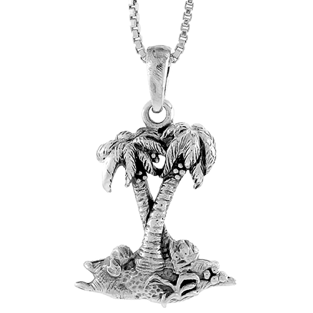 STERLING SILVER DESERT ISLAND PALM TREE PENDANT 3/4 INCH