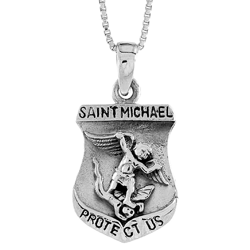STERLING SILVER ST MICHAEL SHIELD MEDAL PENDANTS 5/8 INCH