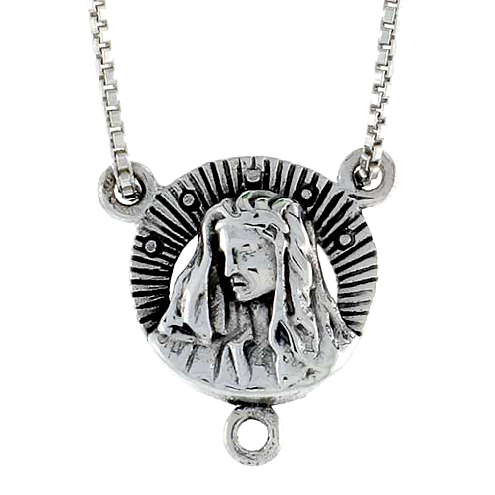 STERLING SILVER VIRGIN MARY ROSARY CENTER 1/2 INCH