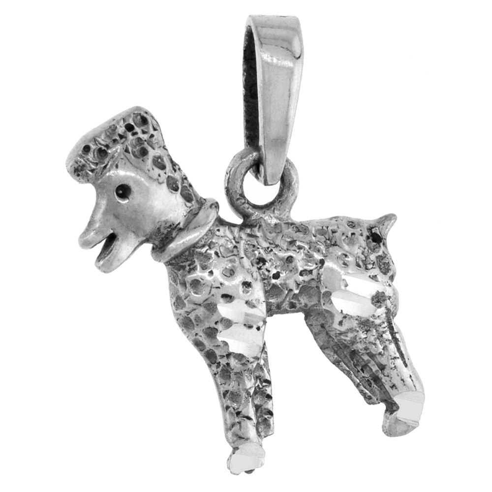 1 INCH STERLING SILVER POODLE DOG PENDANT DIAMOND-CUT OXIDIZED FINISH NO CHAIN