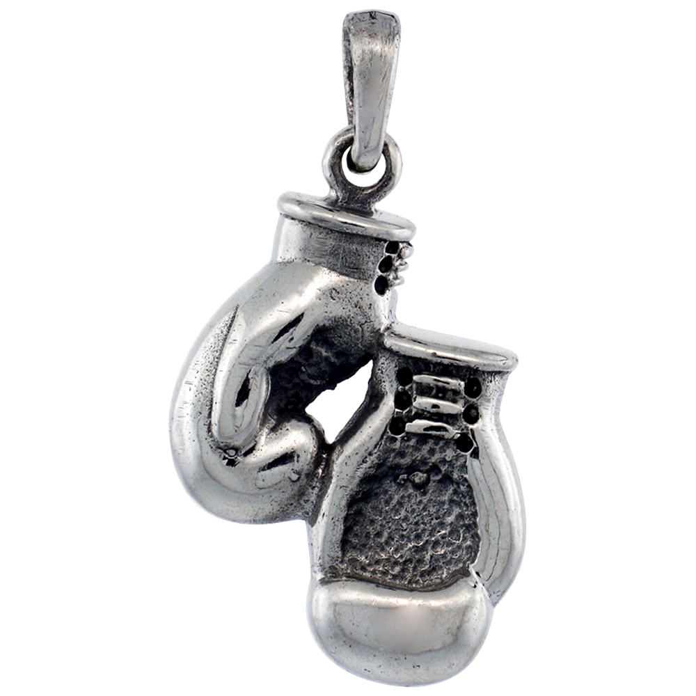 STERLING SILVER BOXING GLOVES PENDANT 1 INCH TALL