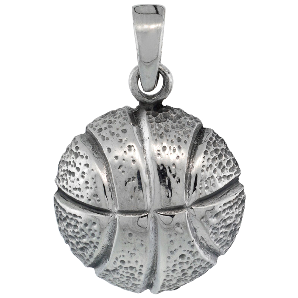 STERLING SILVER BASKETBALL PENDANT 3/4 INCH