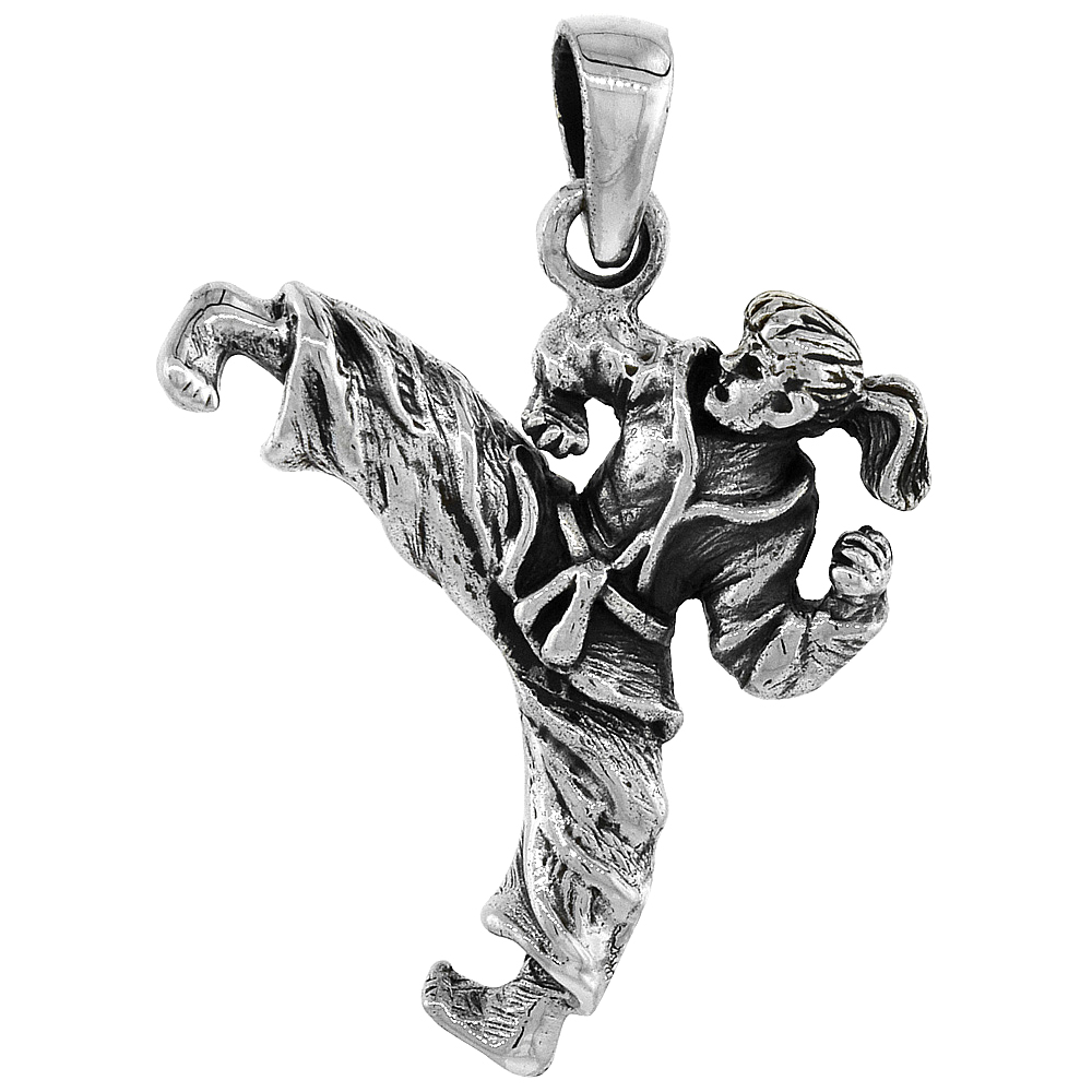 Sterling Silver Martial Arts Karate Pendant, 1 1/16 inch tall