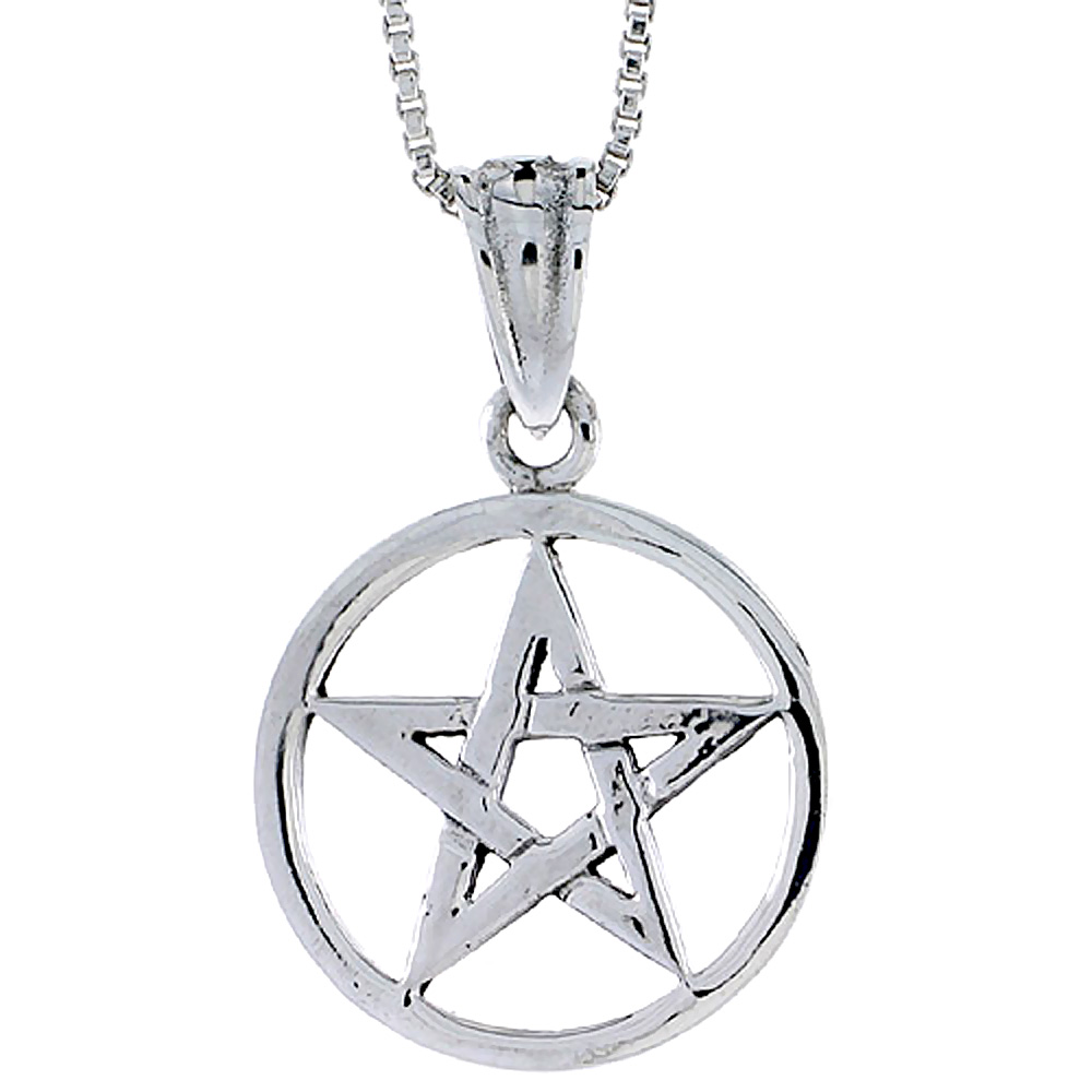 STERLING SILVER STAR PENTAGON PENDANT 3/4 INCH TALL