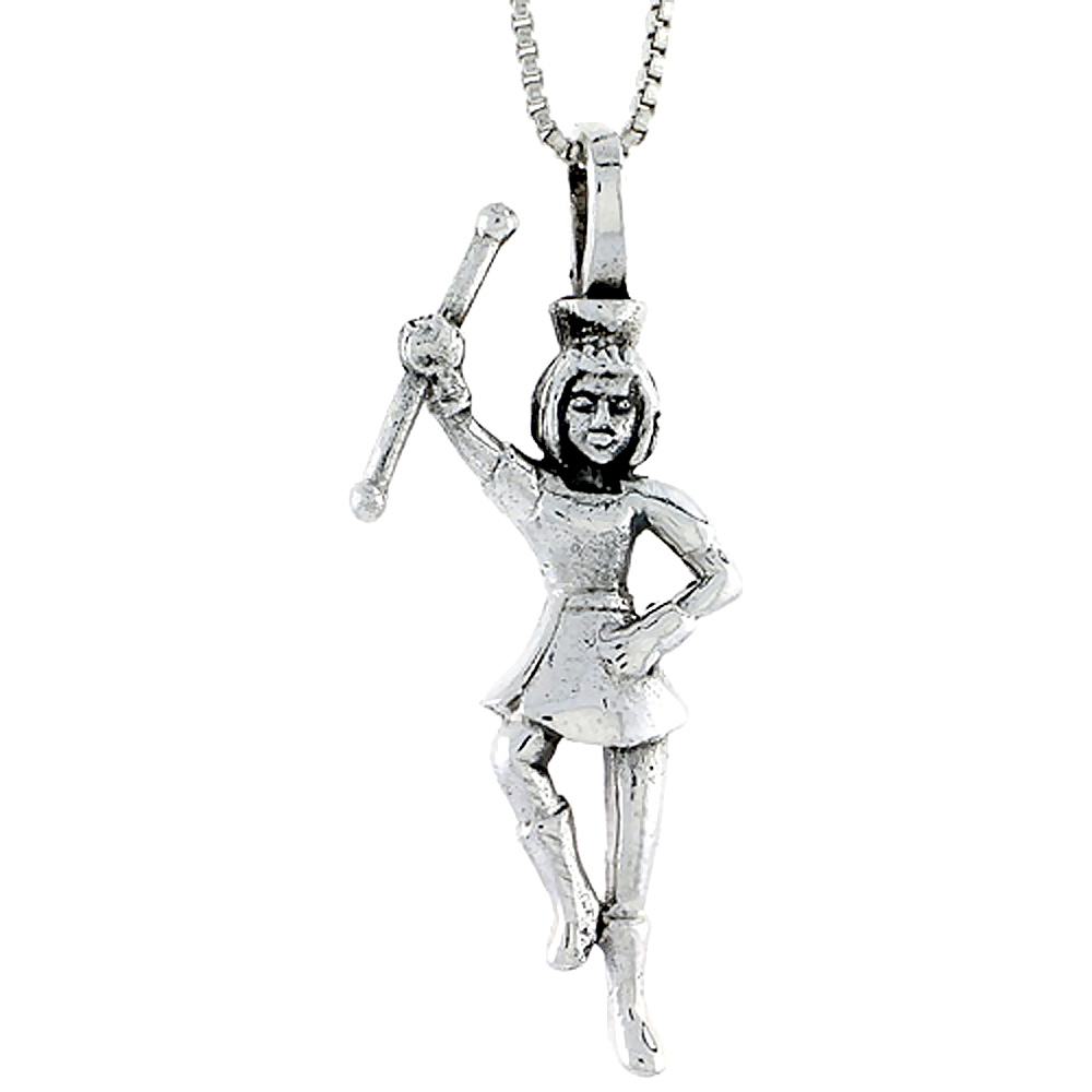 STERLING SILVER MAJORETTE PENDANT 1 1/2 INCH TALL
