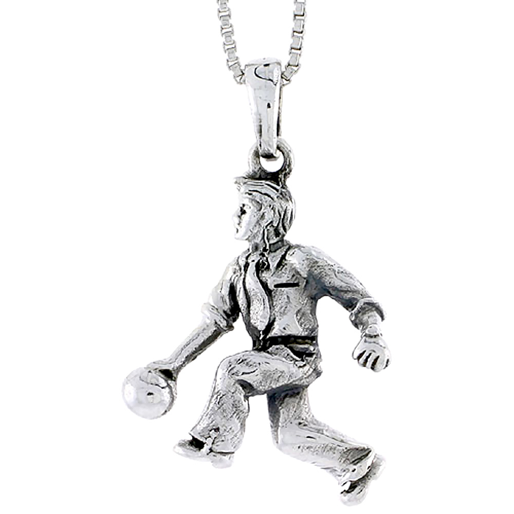 STERLING SILVER BOWLER PENDANT 1 INCH TALL