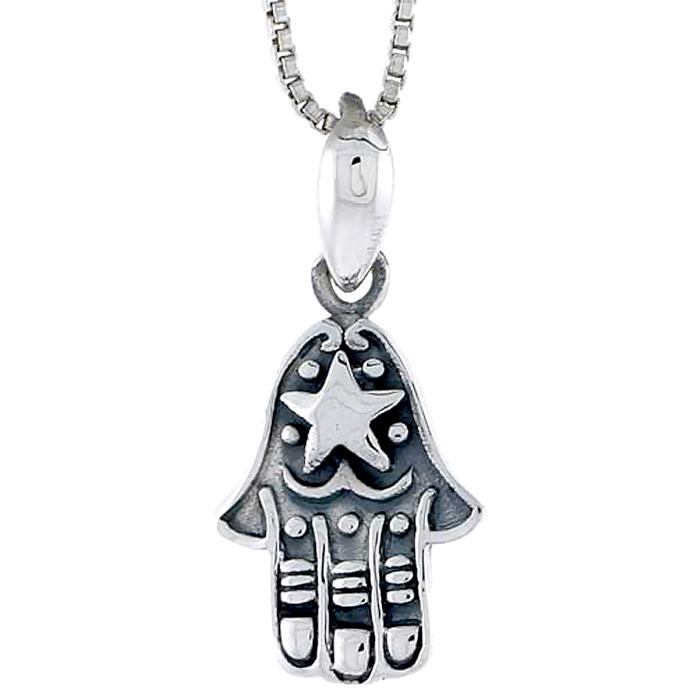STERLING SILVER HAMSA ( CHAMSA ) PENDANT 5/8 INCH TALL