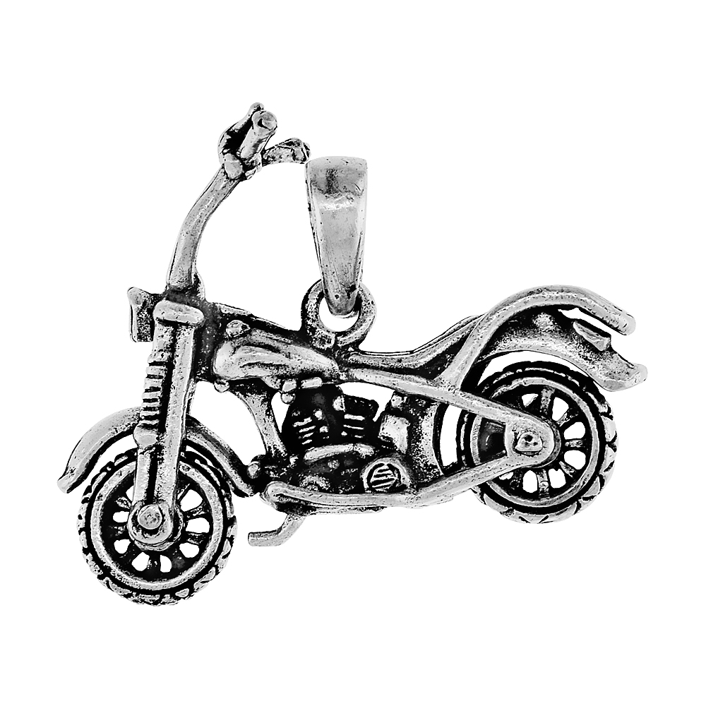 STERLING SILVER MOTORCYCLE PENDANT 1 1/4 INCH WIDE
