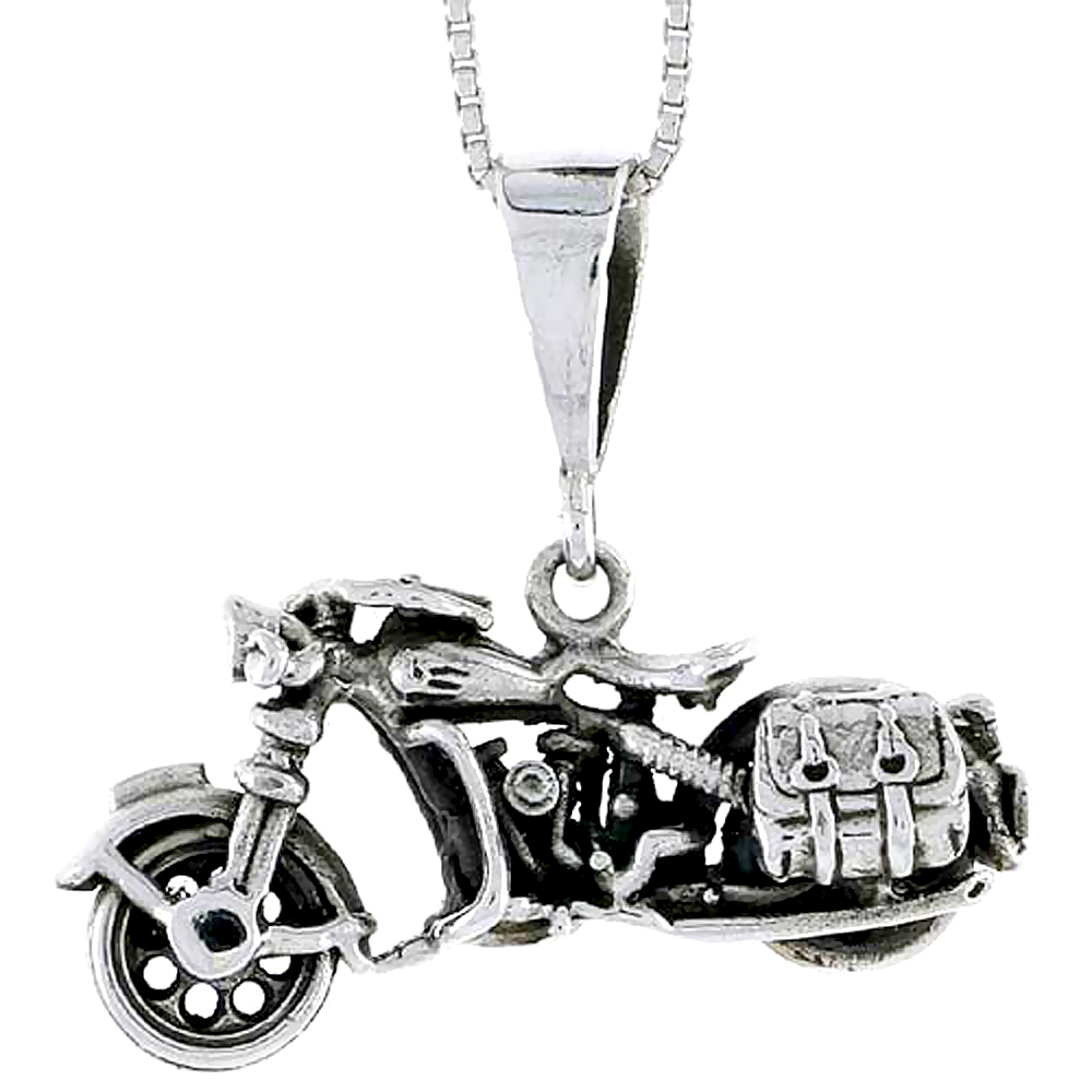 STERLING SILVER MOTORCYCLE PENDANT 1 1/4 INCH WIDE