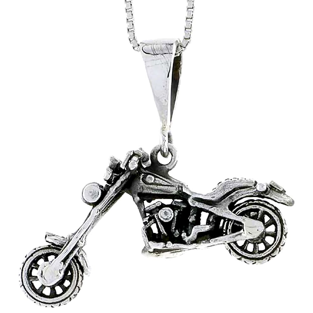 STERLING SILVER MOTORCYCLE (HARLEY DAVIDSON TYPE) PENDANT 1 1/4 INCH WIDE