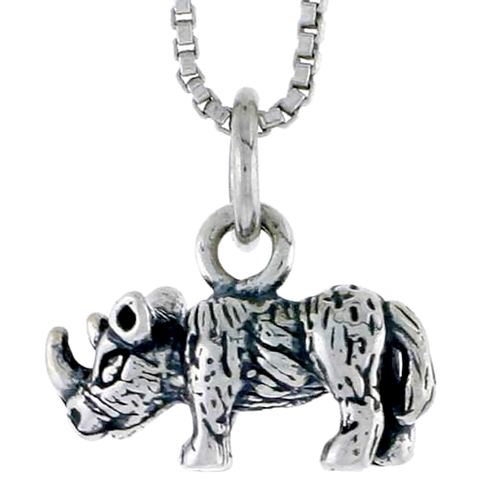 STERLING SILVER RHINOCEROS CHARM 5/8 INCH WIDE