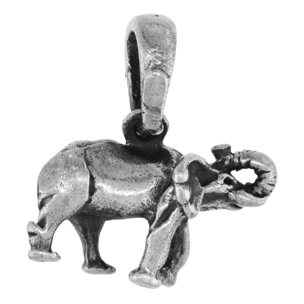 SMALL 3/4 INCH STERLING SILVER ELEPHANT PENDANT FOR WOMEN3-D DIAMOND-CUT OXIDIZED FINISH NO CHAIN