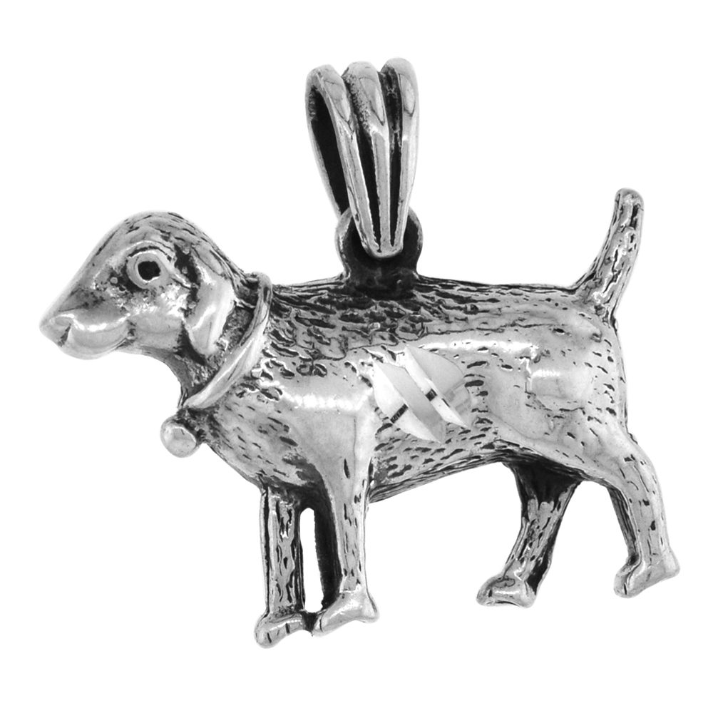 1 INCH STERLING SILVER DAINTY SHEEP DOG CHARM DIAMOND-CUT OXIDIZED FINISH NO CHAIN